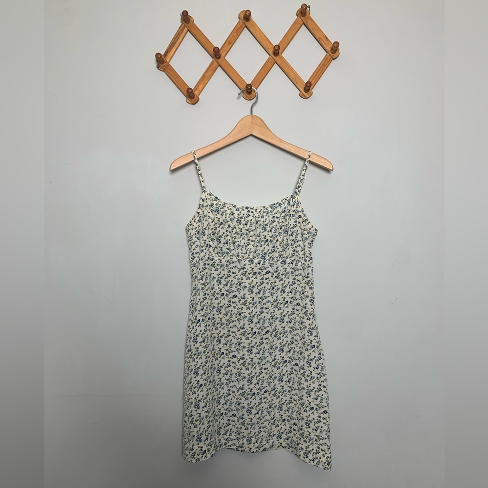 Vintage 90s Y2K Lisa Jo Blue/Cream Floral Sleeveless Mini Slip Dress SZ S